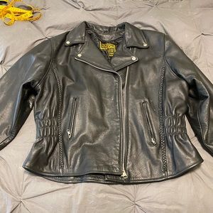 Leather riding jacket and chaps